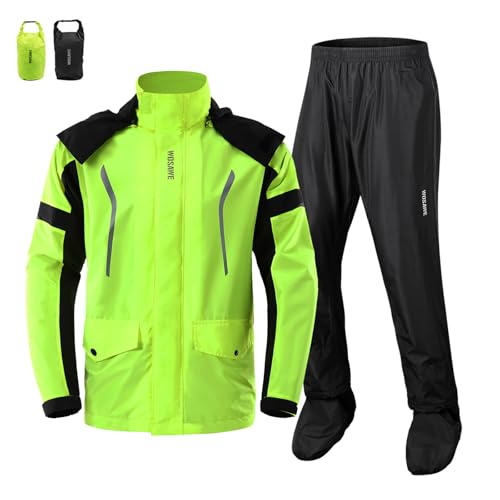 SOUUXIU Waterproof Rain Jackets Reusable Wasserdichtes, atmungsaktives Fahrrad-Regenhosen-Regenmantel-Set für das Radfahren im Freien for Outdoor Camping Hiking Fishing von SOUUXIU