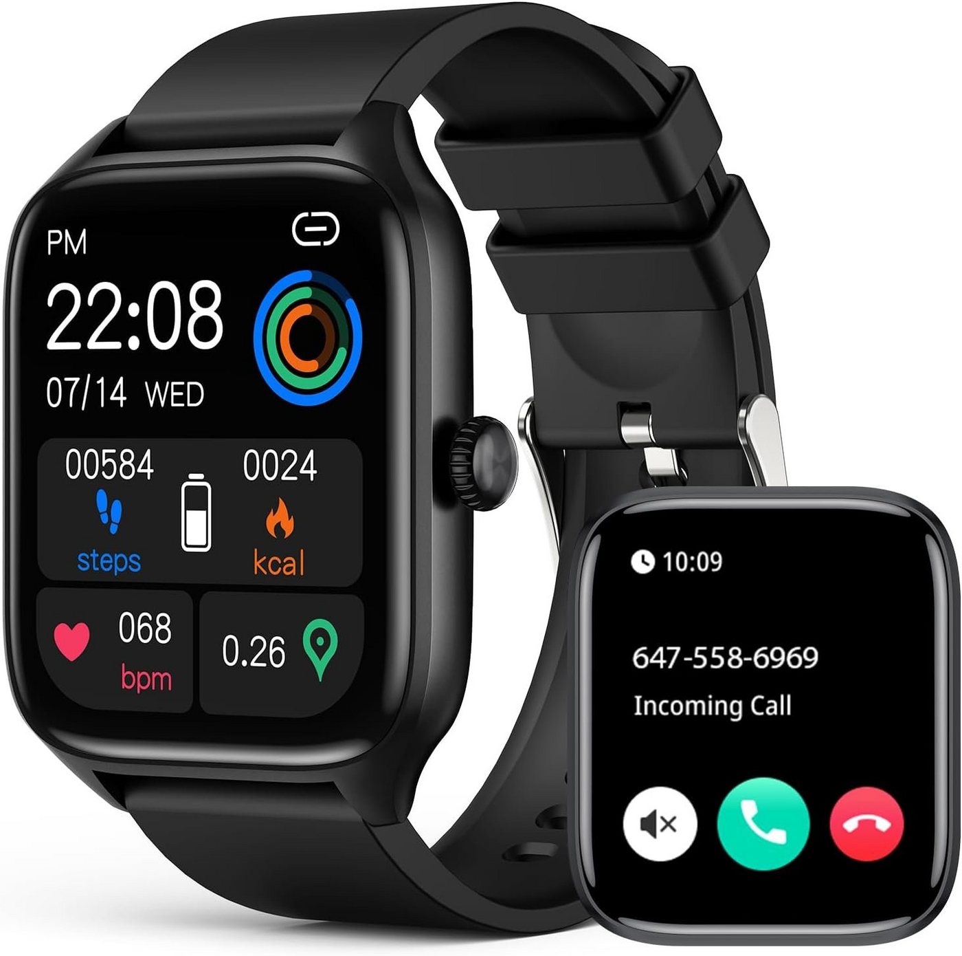 SOUYIE Smartwatch (1,96 Zoll, iOS,Android), mit Telefonfunktion Fitnessuhr Pulsmesser IP67 Wasserdicht Armbanduhr von SOUYIE