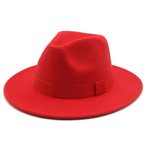 Fedora Trilby Filzhut Hut Damenhut Herren-Fedora-Hüte Breite Krempe Gürtel Bandband Solide Klassisch Formelle Kleidung Hochzeit Fedora-Hüte Für Herren 60–62 cm (XL) Rot von SOYNIA