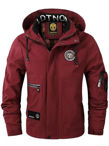 SOYNIA Daunenjacken Coat Herren Outdoor Wasserdicht Multi-Pocket Übergroße Flug Jacke Lässig Mode Wind Breaker Kapuzen Winter Mantel Kleidung Wärme Asian2Xl(75-82,5Kg) Red8899 von SOYNIA