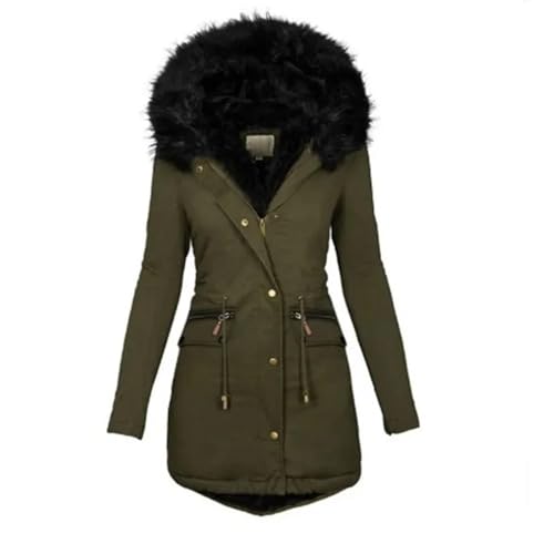 SOYNIA Daunenjacken Coat Winter Slim Fit Und Schlanke Damen Kragen Mit Kapuze Mittellänge Warmer Reiß Verschluss Baumwoll Mantel L Grün von SOYNIA