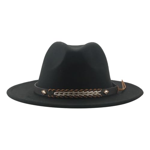 SOYNIA Fedora Trilby Filzhut Hut Cowboyhut Für Damen Und Herren Fedoras Gefilzter Panamahut Western-Vintage-Solid-Fedoras 52–54 cm (Kinder) Schwarz von SOYNIA