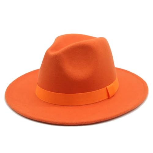 SOYNIA Fedora Trilby Filzhut Hut Fedora-Hut Für Damen Bandband Herrenhut Breite Krempe Klassische Hochzeit Kirche Bowler-Kappe 56–58 cm (Erwachsene) Orange von SOYNIA