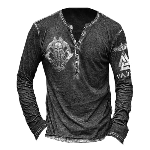 SOYNIA T-Shirt Kurzarm Herren Lässige Langarm-Oberteile Punk-Stil Übergroße V-Kragen-T-Shirts Herren Vintage 3D Bedruckte T-Shirts XL Ct11 von SOYNIA