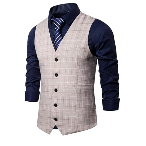 SOYNIA Weste Vest Herren Anzugweste Modisch Slim Fit Kariert Einreihig Business Freizeitweste L Camel von SOYNIA