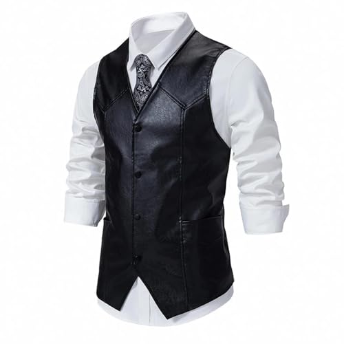 SOYNIA Weste Vest Herren Retro Einreihige Weste Mit V-Ausschnitt Herren Lederwesten Casual Westen Weste Für Herren XL Schwarz von SOYNIA