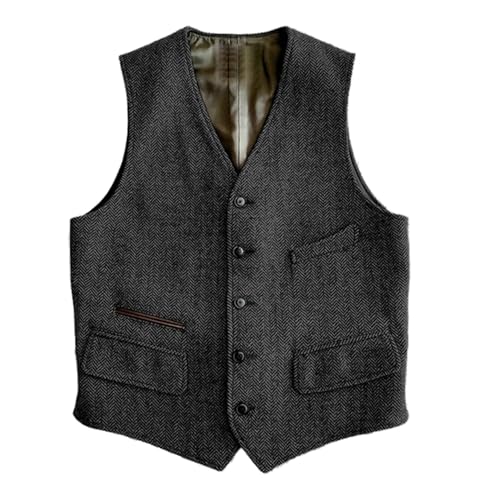 SOYNIA Weste Vest Herren Weste Männlich Slim Fit Stoff Weste Elegante Tweed Weste Für Hochzeit M Schwarz von SOYNIA