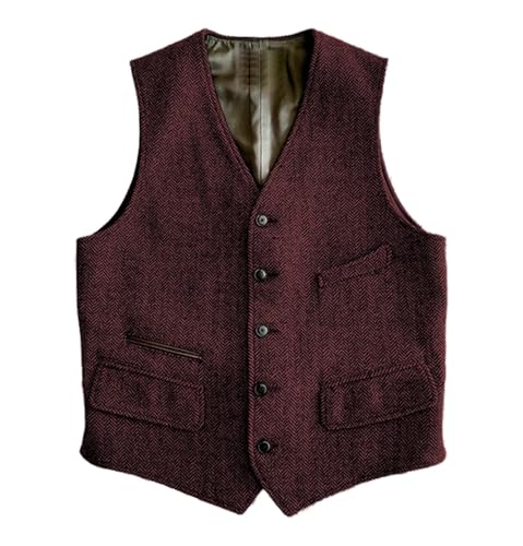 SOYNIA Weste Vest Herrenweste Männlich Slim Fit Stoff Weste Elegante Tweed Weste Für Hochzeit XXXL Burgund von SOYNIA