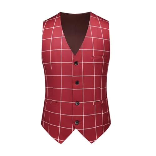 SOYNIA Weste Vest Männer Karierte Anzug Weste Schwarz Weiß Mode Männlich Einfaches Kleid Slim Fit Top XXL Burgund von SOYNIA