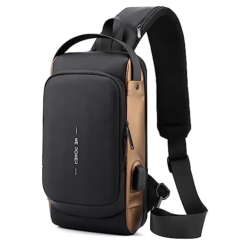 SPAHER Anti-Diebstahl Brusttasche Sling Bag Geschäft Schultertasche mit USB-Ladeanschluss Passwortschutz Crossbody Bag Umhängetasche Wasserdicht für Reisen Wandern mehrere Taschen Sling Daypacks von SPAHER