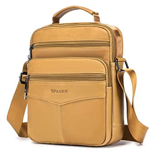 SPAHER Groß Herrentasche Leder Tasche Umhängetasche IPAD Handgelenktasche Schultertasche Business Männer Aktentaschen Handtaschen Rucksack Crossbody Sling Reisetasche für Arbeit Reise Alltagsleben von SPAHER