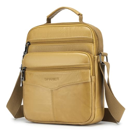 SPAHER Groß Herrentasche Leder Tasche Umhängetasche IPAD Handgelenktasche Schultertasche Business Männer Aktentaschen Handtaschen Rucksack Crossbody Sling Reisetasche für Arbeit Reise Alltagsleben von SPAHER