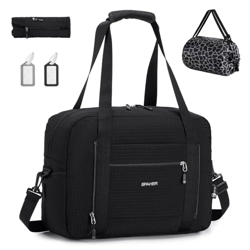 SPAHER Handgepäck Tasche 40x30x20 Wizzair Vueling Faltbare Reisetasche Sporttasche Groß Weekender Damen Herren Gym Bag Tasche wasserdichte Duffle Bag Hand Luggage Schwimmtasche Fitness Bag Schwarz SPAHER Handgepäck Tasche 40x30x20 Wizzair Vueling Faltbare Reisetasche Sporttasche Groß Weekender Damen Herren Gym Bag Tasche wasserdichte Duffle Bag Hand Luggage Schwimmtasche Fitness Bag Schwarz von SPAHER