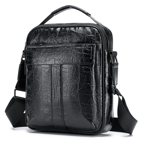 SPAHER Herren Tasche Umhängetaschen Herren Herrentasche PU Leder Messenger Handtasche Herren Tasche Echtes Handgelenktasche Herren Schultertasche Crossbody Bag Geschenk für Männer Schwarz von SPAHER