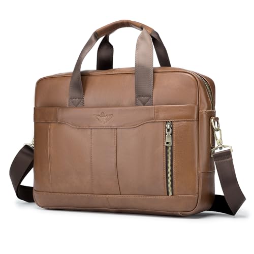 SPAHER Laptoptasche 15.6 Zoll Aktentasche Herren Business Tasche Arbeitstasche Herren Echtleder Tasche Herren Umhängetasche Schultertasche Messenger Bag Männer Geschenk für Männer von SPAHER