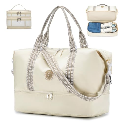 SPAHER Reisetasche Damen Herren Sporttasche Handgepäck Tasche 45x36x20cm Easyjet Cabin Bag Handtaschen Organizer Faltbare Travel Duffle Bag Fitnesstasche 32L Weekender Bag Mit Schuhfach Beige SPAHER Reisetasche Damen Herren Sporttasche Handgepäck Tasche 45x36x20cm Easyjet Cabin Bag Handtaschen Organizer Faltbare Travel Duffle Bag Fitnesstasche 32L Weekender Bag Mit Schuhfach Beige von SPAHER