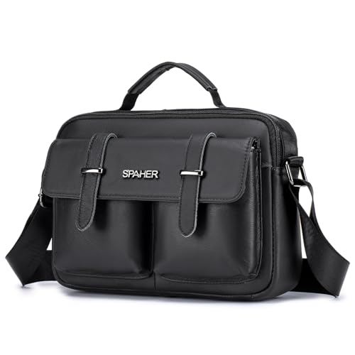 SPAHER Umhängetasche Herren Leder Herrentasche Zum Umhängen Schultertasche Echtes Leder Messenger Bags Handtasche Herren Schultertasche Crossbody Bag für Männer Schwarz SPAHER Umhängetasche Herren Leder Herrentasche Zum Umhängen Schultertasche Echtes Leder Messenger Bags Handtasche Herren Schultertasche Crossbody Bag für Männer Schwarz von SPAHER