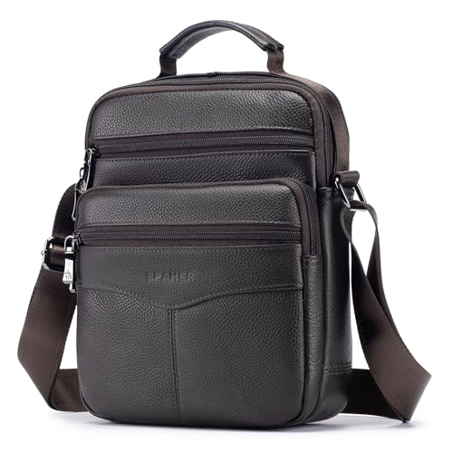 SPAHER Umhängetasche Leder Herren Groß Crossbody Bag Messenger Bags Herrentasche Schultertasche Echtes Leder Handgelenktasche Herren Schultertasche Geschenk für Männer von SPAHER