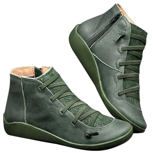 Neue Herbststiefeletten für Damen 2024, Stiefeletten mit Fußgewölbeunterstützung und Flacher Sohle, lässige Stiefeletten mit seitlichem Reißverschluss (Green,42) von SPANN