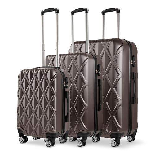 SPARSANDO Hartschalen-3er Gepäckset M+L+XL | Premium-Qualität ABS-Gepäcktrolley & Design-Muster | Zahlenschloss & 360° drehbare 4 Rollen | Teleskopgriff | wasserdicht | Braun von SPARSANDO