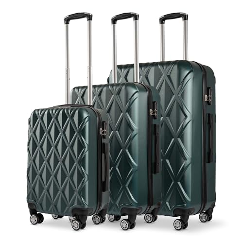 SPARSANDO Hartschalen-Kofferset | Premium-Qualität ABS-Gepäcktrolley & Design-Muster | Original TSA-Schloss & 360° drehbare 4 Rollen | Teleskopgriff | wasserdicht (Grün, 3er Gepäckset (M+L+XL)) von SPARSANDO