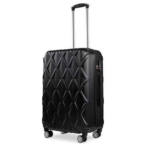 SPARSANDO Hartschalen-Kofferset | Premium-Qualität ABS-Gepäcktrolley & Design-Muster | Original TSA-Schloss & 360° drehbare 4 Rollen | Teleskopgriff | wasserdicht (Schwarz, Checkin-Trolley (L)) von SPARSANDO