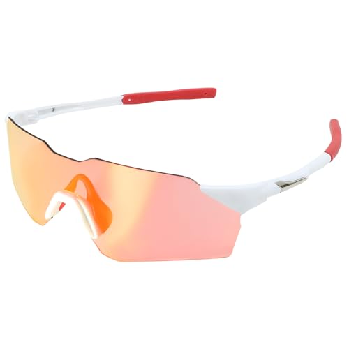 SPFASZEIV Fahrradbrille Herren Selbsttönend UV 400 Schutz Sportbrille Damen Winddichte Rennrad Brille für Laufen Radfahren Rot von SPFASZEIV