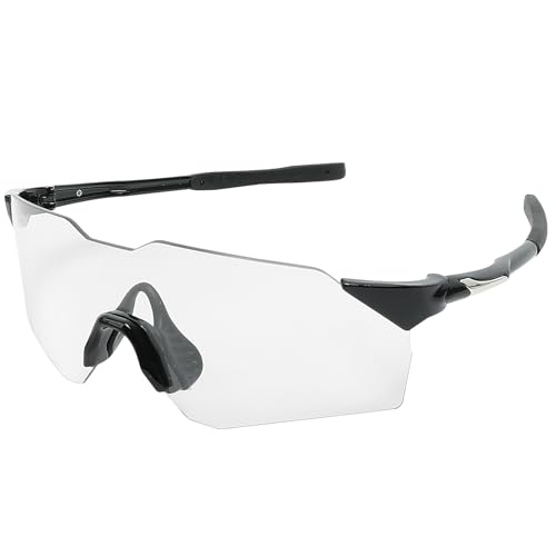 SPFASZEIV Fahrradbrille Herren Selbsttönend UV 400 Schutz Sportbrille Damen Winddichte Rennrad Brille für Laufen Radfahren Schwarz von SPFASZEIV