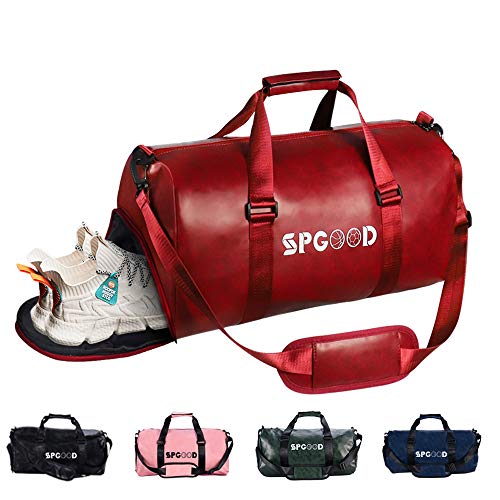 SPGOOD Sporttasche Handgepäck Wasserdicht 30L Reisetasche mit Schuhfach und Schultergurt für Übernachtung Reisen Sport Gym Urlaub Taschen Trainingstasche Fitnesstasche Gym-Tasche (49*23*26cm, Rot) von SPGOOD