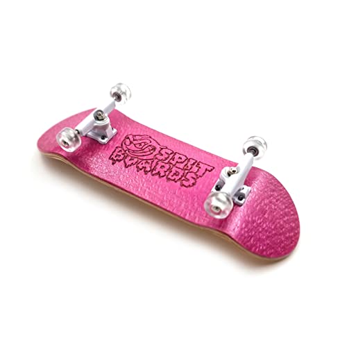 SPITBOARDS 32mm Fingerboard Complete Real Wood Set-Up (Pre-Assembled, 5-Layers), Trucks with Nuts, Bearing Wheels, Foam Grip Tape, (Deck: pink, Trucks: White, Wheels: transparent) von SPITBOARDS