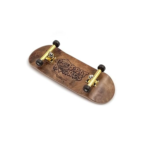 SPITBOARDS 34mm Fingerboard Complete Wood Pro Set-Up (Pre-Assembled, 5-Layers), Pro Trucks, CNC Bearing Wheels, Foam Grip Tape, (Deck: burl Wood, Trucks: Gold, Wheels: Brown) von SPITBOARDS