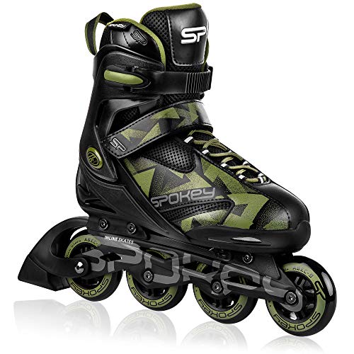 SPOKEY MAKAN Inline Skates größenverstellbar, für Jugendliche und Erwachsene bis max. Gewicht 100 kg | Alu-Schienen, Kugellager ABEC-9 Carbon, PU Rolle 82 A, Rollengröße: Ø 76 oder 80 mm, von SPOKEY