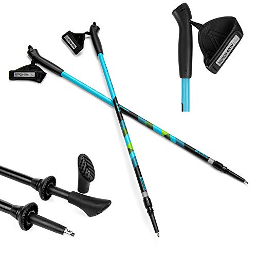 Spokey Meadow klappbare Wanderstöcke, faltbar, verstellbar 105-135 cm, Nordic Walking Stöcke Damen und Herren mit AntiShock Stoßdämpfungssystem (Schwarz-Blau) von SPOKEY