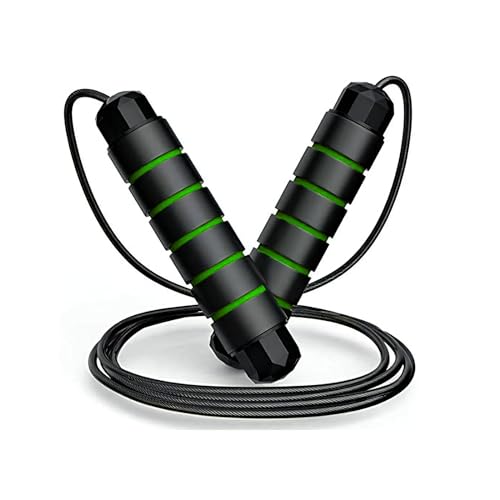 Einstellbares Fitness-Springseil - Seilspringen für zur Gewichtsreduktion - Seil für Spring - Hergestellt aus Kunststoff, Schwamm und Stahldraht - Geeignet für das Heimtraining (Grün -150g) von SPOMALKA