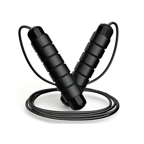 Einstellbares Fitness-Springseil - Seilspringen für zur Gewichtsreduktion - Seil für Spring - Hergestellt aus Kunststoff, Schwamm und Stahldraht - Geeignet für das Heimtraining (Schwarz - 300g) von SPOMALKA