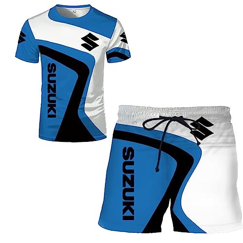 SPONYBORTY Herren-T-Shirt-Shorts-Trainingsanzug-Set Su-ZUki 3D-Druck Zweiteiliges Set Kurzarm-T-Shirt-Hosen-Trainingsanzug Sports/C/XL von SPONYBORTY