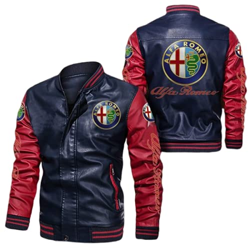 SPONYBORTY Kunstleder Bomberjacke für Alfa-Romeo Bedruckte Windbreaker Racing Coats Radsportjacke Voll/A/XXXL von SPONYBORTY