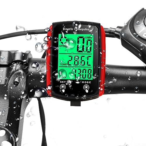 Fahrradcomputer Fahrrad Wasserdicht Kabelgebundener Tacho Fahrrad Kilometerzähler mit LCD Display Bildschirm Kabelgebundener Fahrradcomputer Rot von SPORTARC