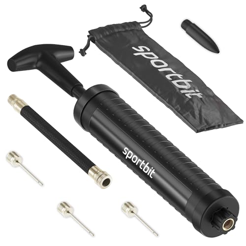 SPORTBIT Ball Pump with 3 Needles, Nozzle, Extension Hose, Bag - Great Air Pump for Sports Balls - Football & Soccer, Basketball, Volleyball Pump, Swimming Inflatable Items - Black von SPORTBIT