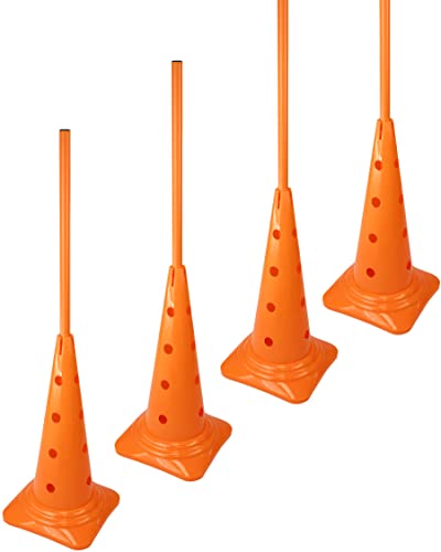 SPORTIKEL24 Kombi-Kegel 50 mit Stange 100 cm – 4er Set – Pylone mit Slalomstange – für Slalom-Parcours – Agility- & Koordinationstraining – für Fußball & Hundesport (Orange) von SPORTIKEL24