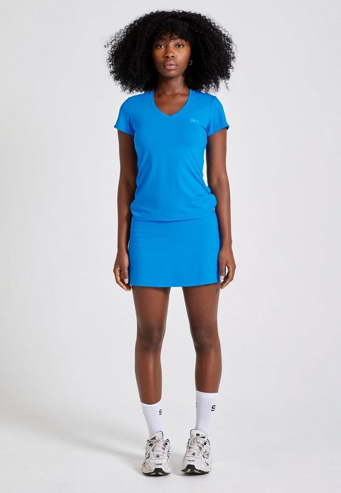 SPORTKIND Funktionsshirt Tennis T-Shirt V-Ausschnitt Damen & Mädchen cyan blau von SPORTKIND