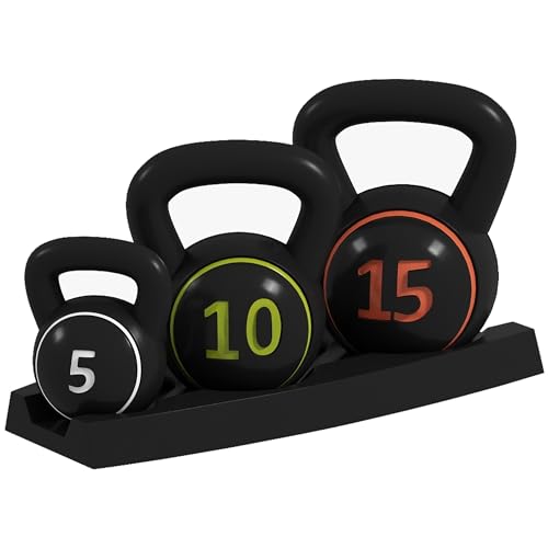 HOMCOM Kettlebell, 2,2kg, 4,5kg, 6,8kg Kugelhantel, 3er Set Kugelgewicht für Gymnastik, Krafttraining, Schwarz von SPORTNOW