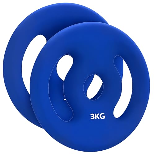 SPORTNOW 2er-Set Gewichtsplatten, 2 x 3 kg, Hantelscheiben, für Stangen Ø 2,5 cm, mit griffigen Griffen, für zu Hause, Sporthalle, Gewichtheben, aus Metall, blau SPORTNOW 2er-Set Gewichtsplatten, 2 x 3 kg, Hantelscheiben, für Stangen Ø 2,5 cm, mit griffigen Griffen, für zu Hause, Sporthalle, Gewichtheben, aus Metall, blau von SPORTNOW
