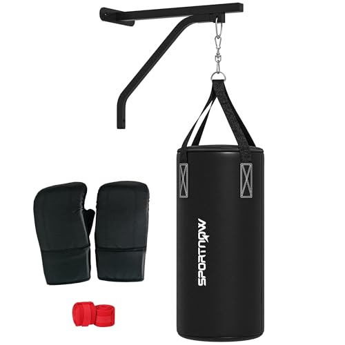 SPORTNOW Boxsack Wandhalterung Boxsack Ständer mit Handschuhen, Handschlaufen und 360°-Drehhaken, Einstellbare Boxsack Halterung für Punch Bag, Sandsack, Stahl, Schwarz SPORTNOW Boxsack Wandhalterung Boxsack Ständer mit Handschuhen, Handschlaufen und 360°-Drehhaken, Einstellbare Boxsack Halterung für Punch Bag, Sandsack, Stahl, Schwarz von SPORTNOW