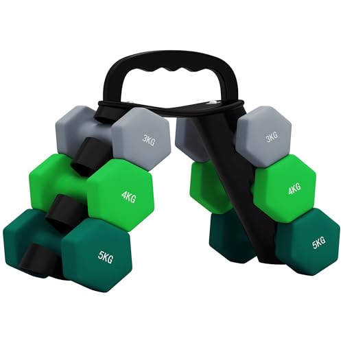 SPORTNOW Hanteln Set 6 Kurzhanteln mit Klappbarem Hantelständer, 2 x 1kg, 2 x 3kg, 2 x 5kg Hanteln, Kugelhantel für Fitness, Gymnastik, Zuhause von SPORTNOW