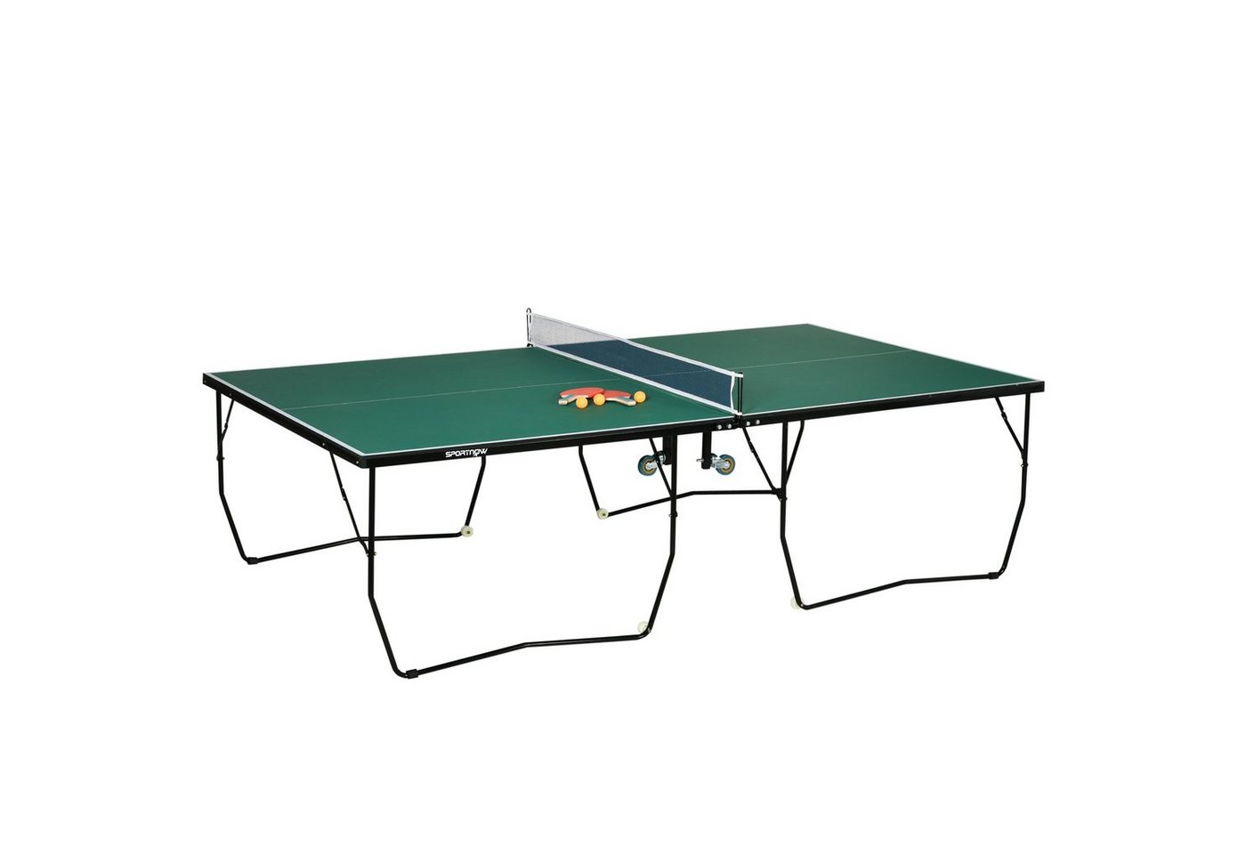 SPORTNOW Tischtennisplatte Tischtennistisch Klappbar, Stahl, Grün (Tischtennisspiel-Set, 1-tlg., mit einem Spielnetz, 2 Schlägern und 3 Bällen), 274L x 152.5B x 76H cm von SPORTNOW
