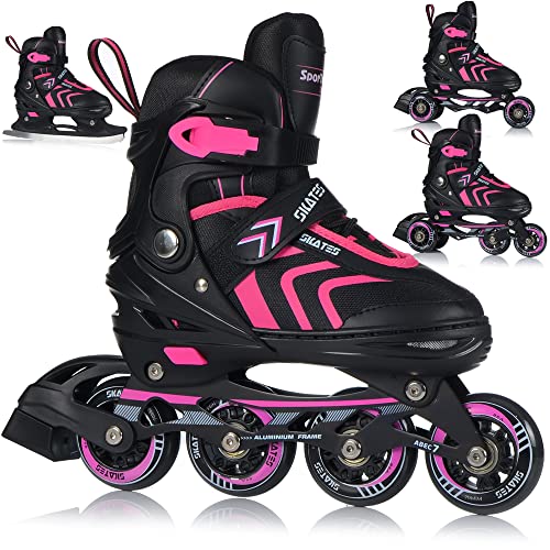 Inliner Skates 4in1 Rollschuhe Inlineskates Schlittschuhe Verstellbar Kinder Erwachsene | ABEC7 Lager | Größen 29-43 (M (34-38)) von SPORTRIKE