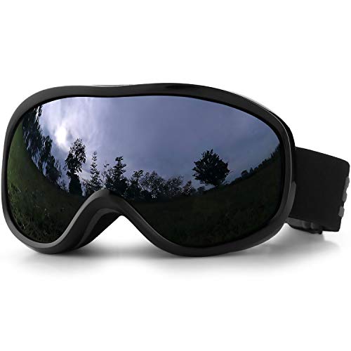 SPOSUNE Skibrille 100 % UV400-Schutz, Skibrille mit Antibeschlag, kugelförmige Doppelscheibe, winddicht, stoßfest, Helmkompatibel, Black frame + Grey Lens VLT 4.8-5% von SPOSUNE