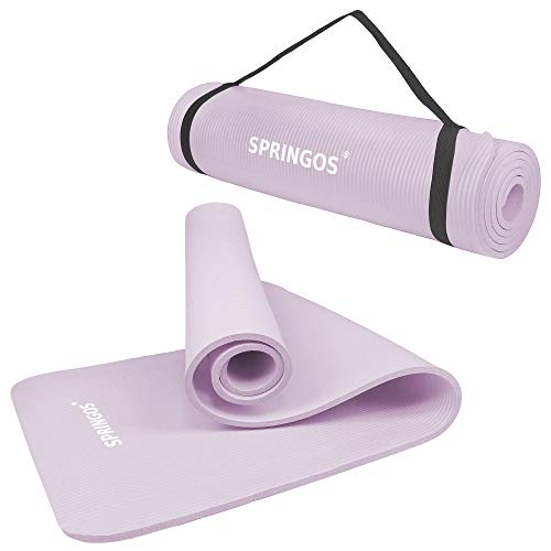 SPRINGOS Dicke Yogamatte Fitness-Matte 183 cm Tragegurt robuste Trainingsmatte Pilates Gymnastik (Lavendel) von SPRINGOS