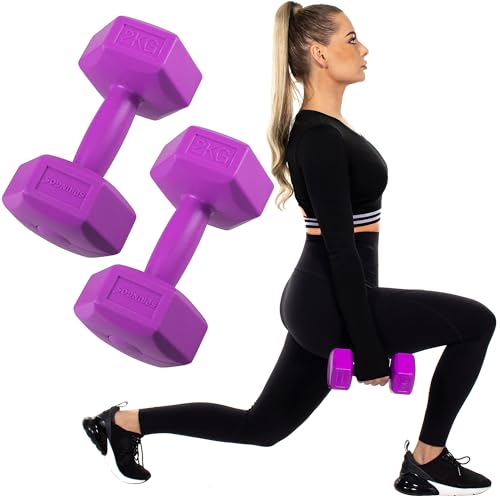 SPRINGOS Hanteln Set Hexagonal Bitumen-Hanteln Set Fitness Gymnastik - Violett 2X 2 kg von SPRINGOS